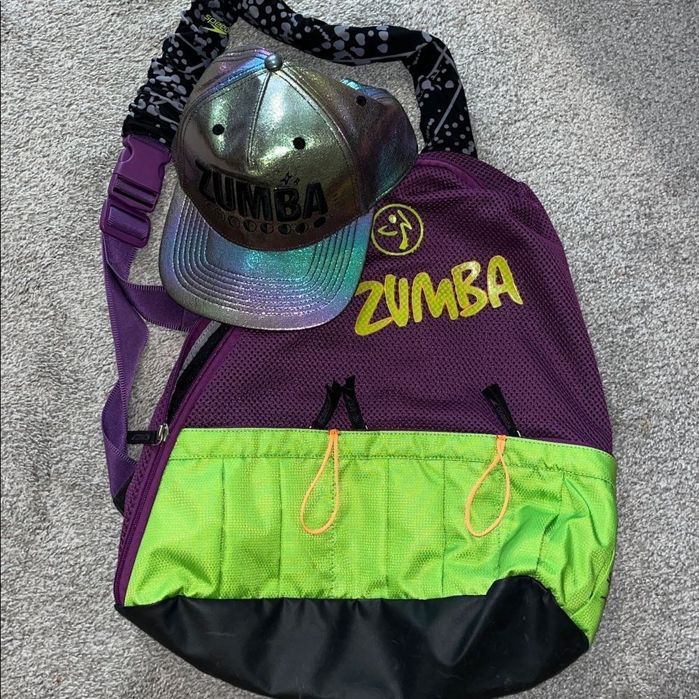 ZUMBA all Day to Night Multi Color Shiny irridescent cap hat SnapBack & Backpack
